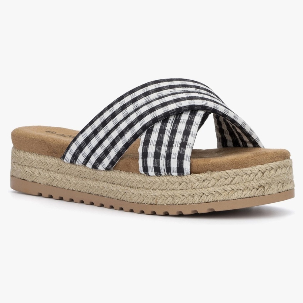 Olivia Miller Women's Cross Strap Espadrille Flatform Slide On 2 Inch Sandals 7